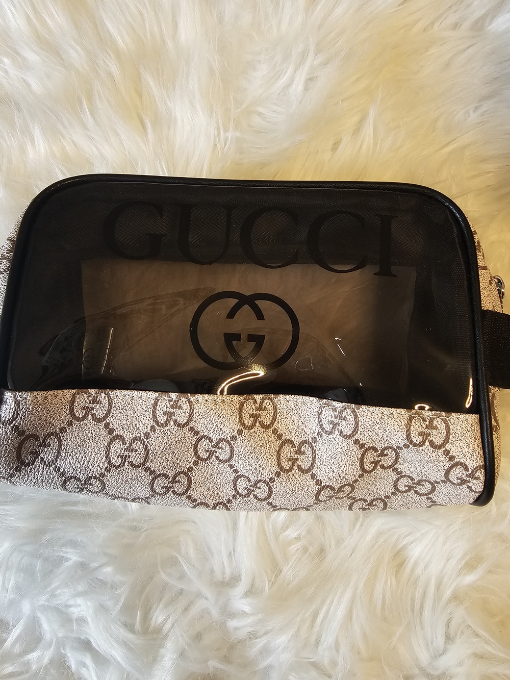 Gucci Beige/Brown Monogram Clear-Top Cosmetic Pouch